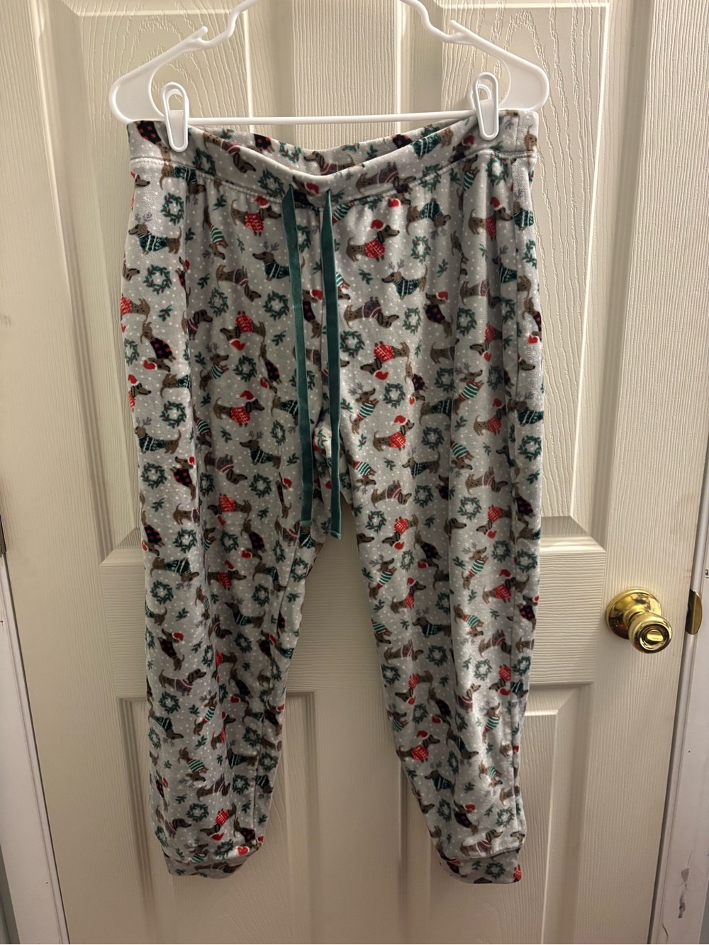 Women’s Grey Weiner Dog Holiday Reindeer Pajama Pants